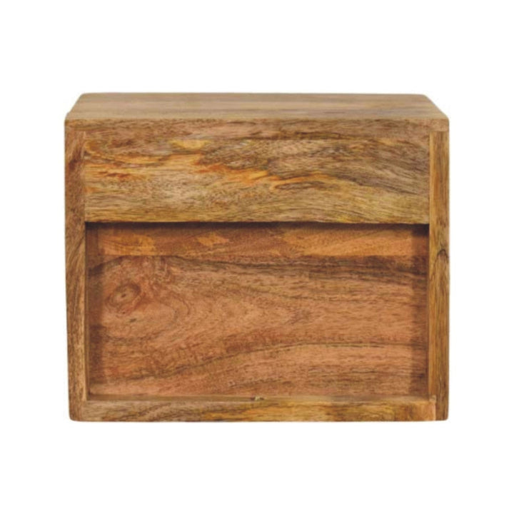 Solis 1-Drawer Oak-ish Floating Nightstand - Solid Mango Wood Bedside Table for Bedroom - product view 9 showing...