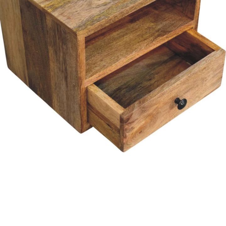 Solis 1-Drawer Oak-ish Floating Nightstand - Solid Mango Wood Bedside Table for Bedroom - product view 7 showing...