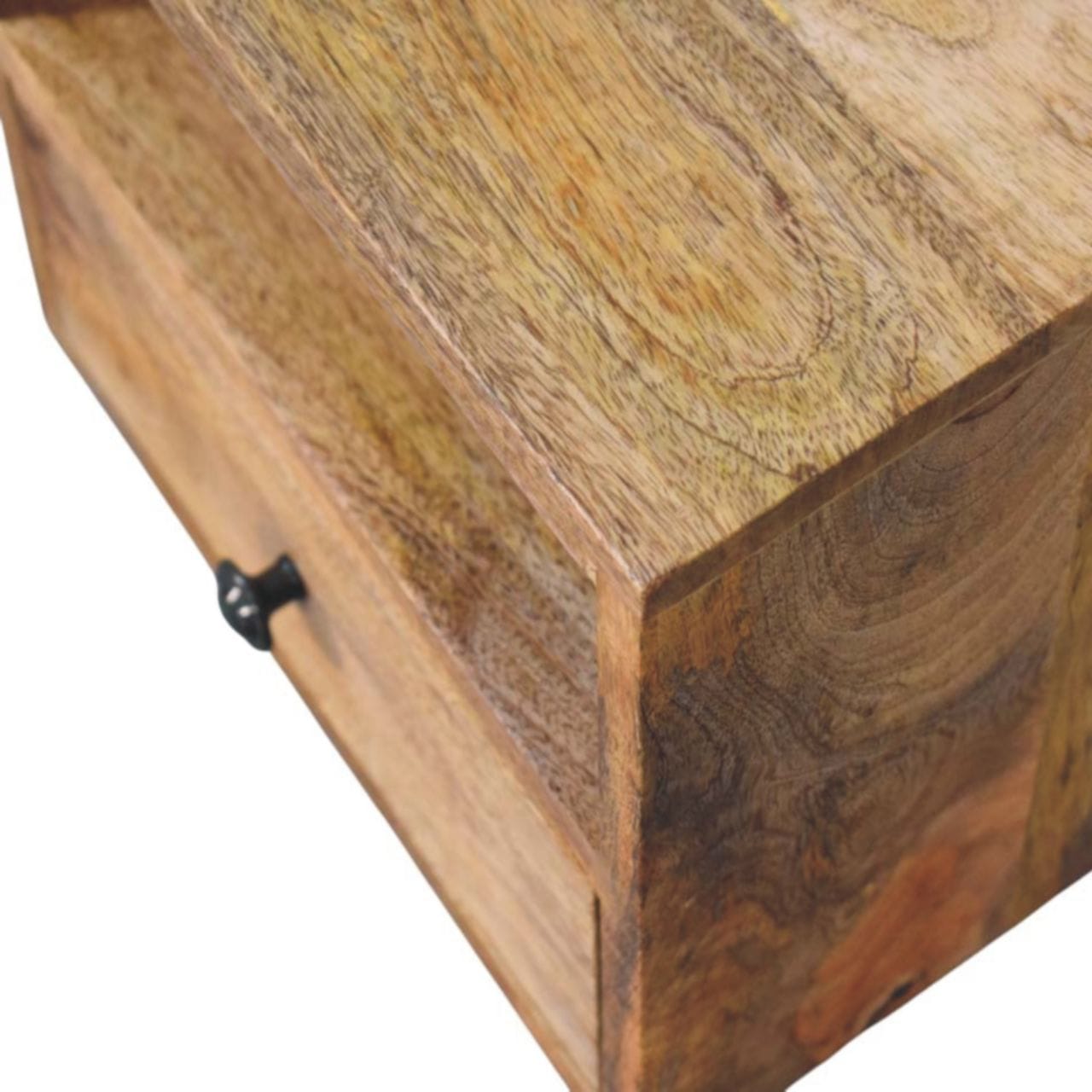 Solis 1-Drawer Oak-ish Floating Nightstand - Solid Mango Wood Bedside Table for Bedroom - product view 6 showing...