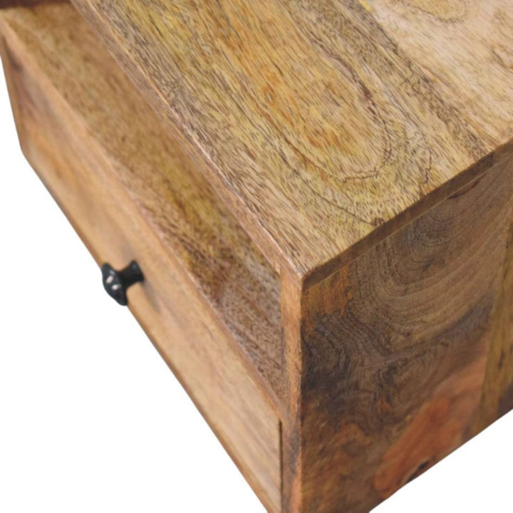 Solis 1-Drawer Oak-ish Floating Nightstand - Solid Mango Wood Bedside Table for Bedroom - product view 6 showing...
