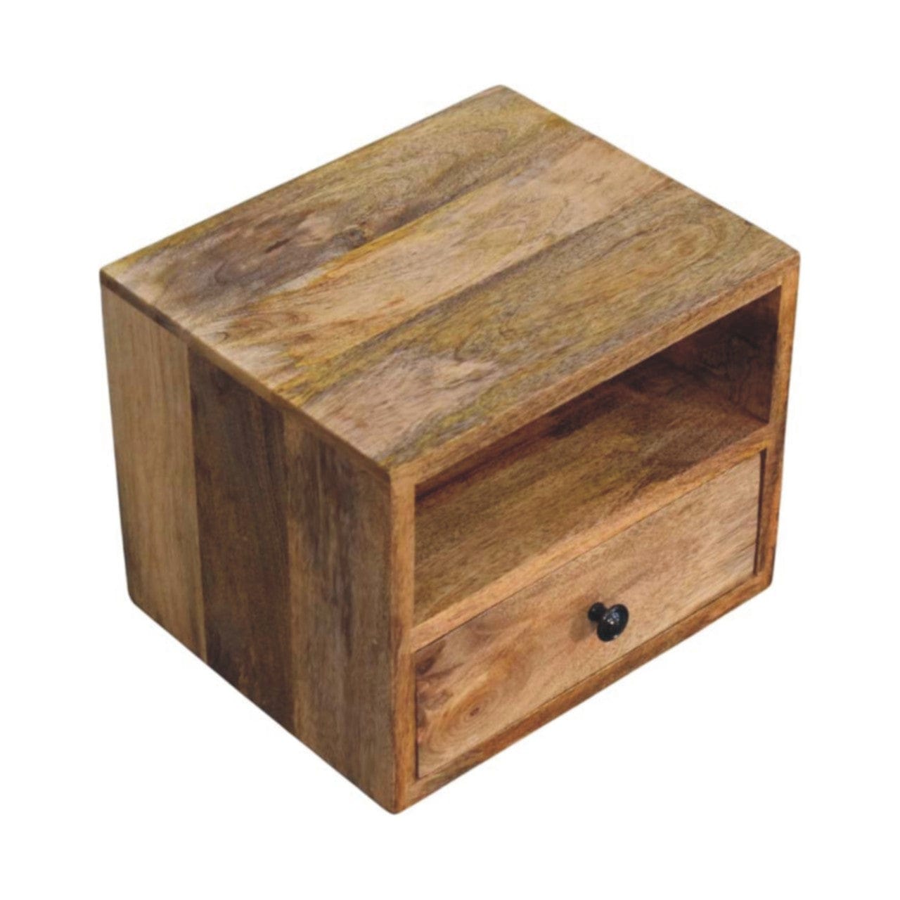 Solis 1-Drawer Oak-ish Floating Nightstand - Solid Mango Wood Bedside Table for Bedroom - product view 5 showing...
