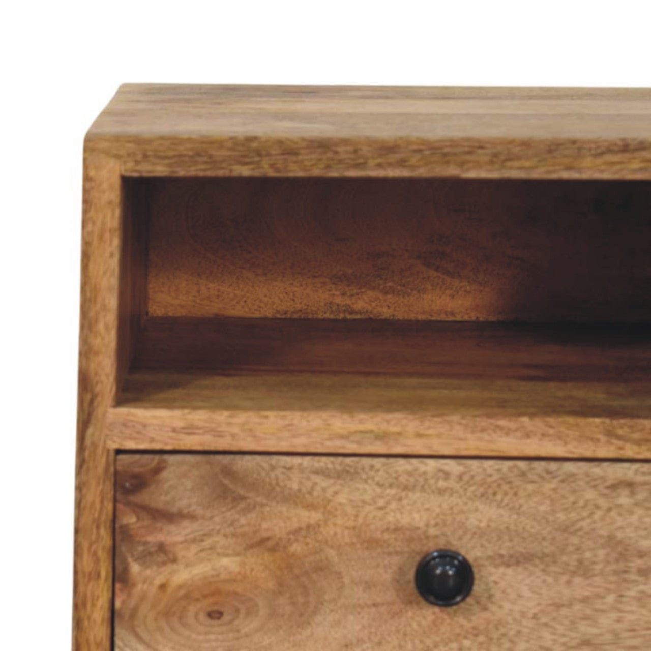 Solis 1-Drawer Oak-ish Floating Nightstand - Solid Mango Wood Bedside Table for Bedroom - product view 4 showing...