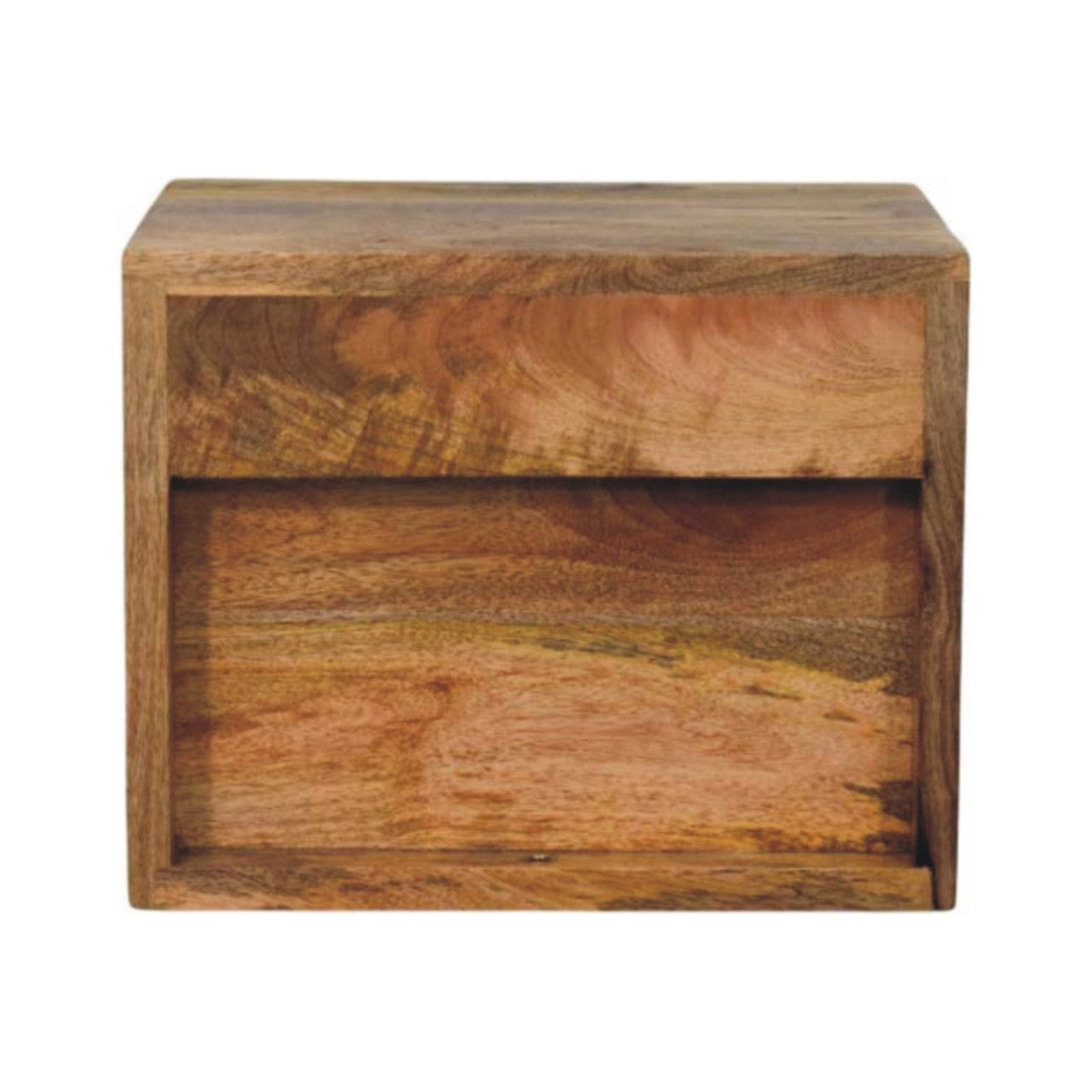 Solis 2-Drawer Oak-ish Floating Nightstand - Solid Mango Wood Bedside Table for Bedroom - product view 9 showing...