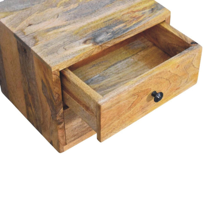 Solis 2-Drawer Oak-ish Floating Nightstand - Solid Mango Wood Bedside Table for Bedroom - product view 7 showing...