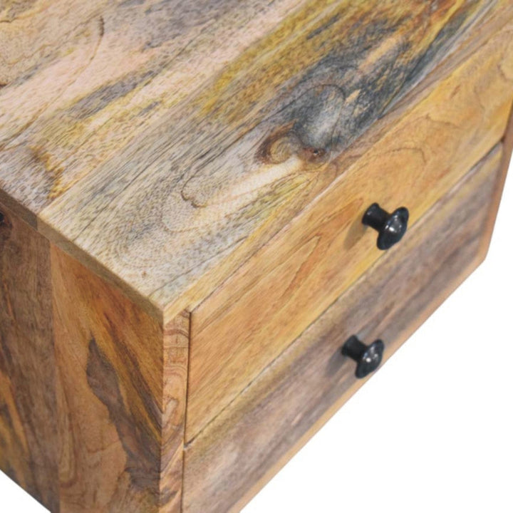 Solis 2-Drawer Oak-ish Floating Nightstand - Solid Mango Wood Bedside Table for Bedroom - product view 5 showing...