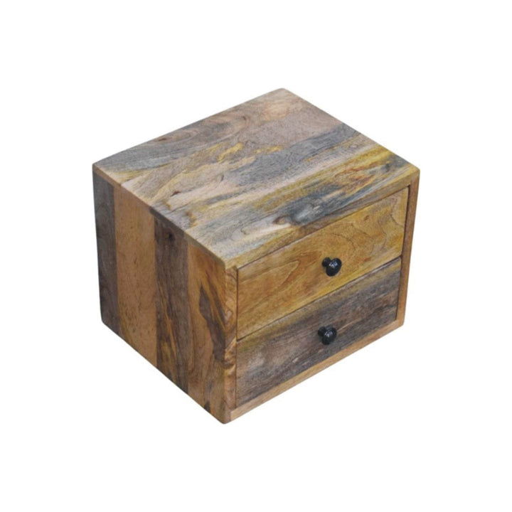 Solis 2-Drawer Oak-ish Floating Nightstand - Solid Mango Wood Bedside Table for Bedroom - product view 4 showing...