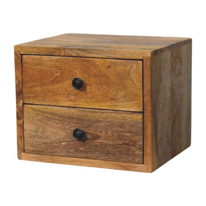 Solis 2-Drawer Oak-ish Floating Nightstand - Solid Mango Wood Bedside Table for Bedroom - product view 3 showing...