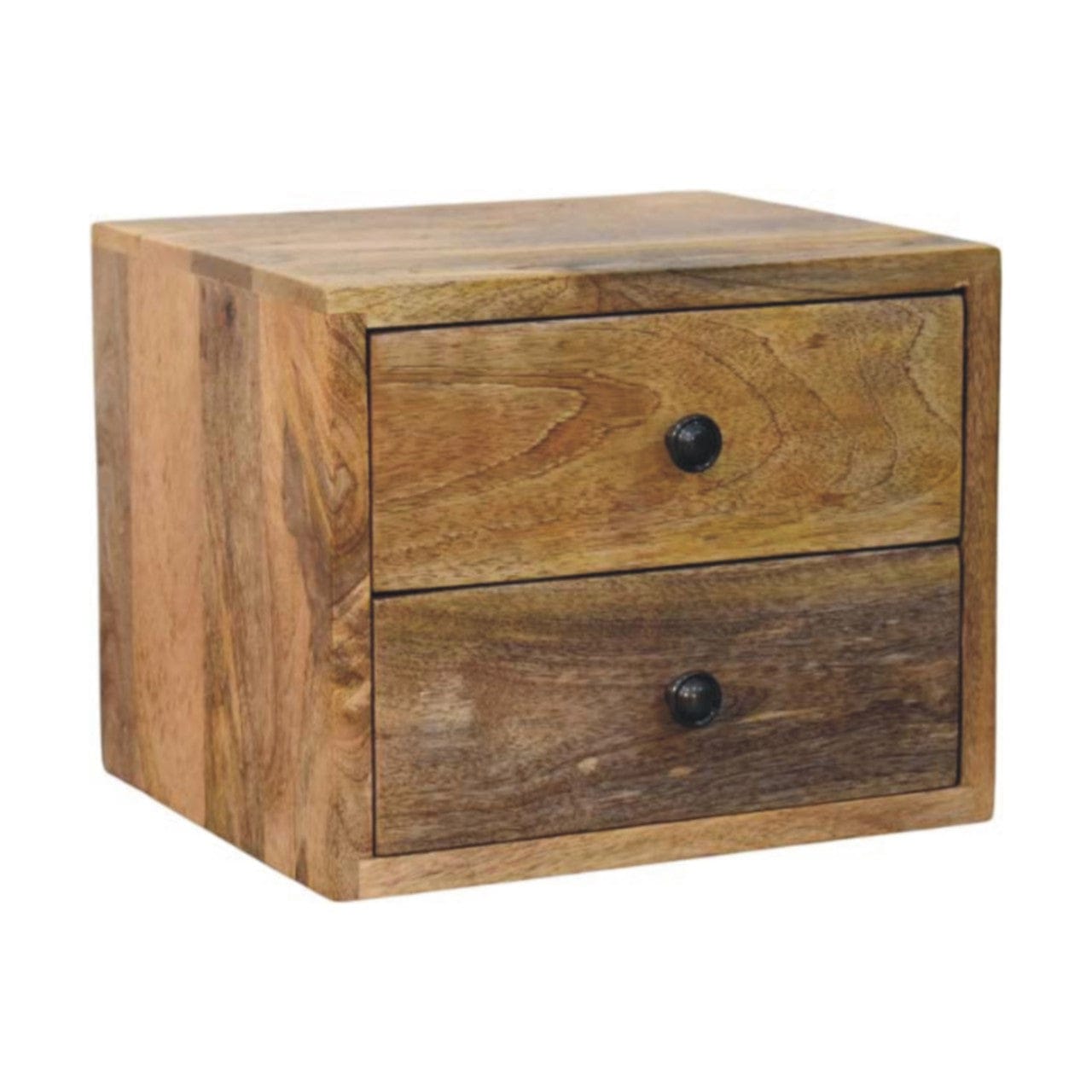 Solis 2-Drawer Oak-ish Floating Nightstand - Solid Mango Wood Bedside Table for Bedroom - product view 2 showing...
