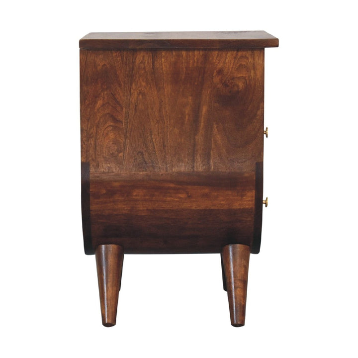 Split Chestnut Nightstand - Solid Mango Wood Bedside Table for Bedroom - product view 8 showing handcrafted solid mango...