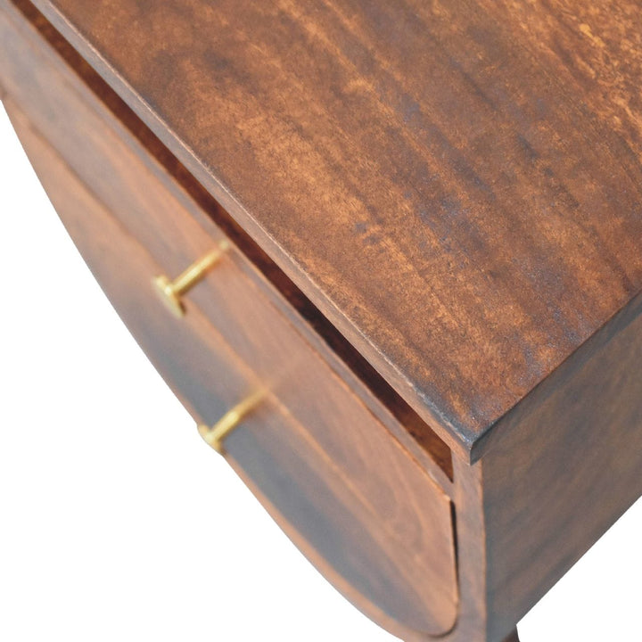 Split Chestnut Nightstand - Solid Mango Wood Bedside Table for Bedroom - product view 5 showing handcrafted solid mango...