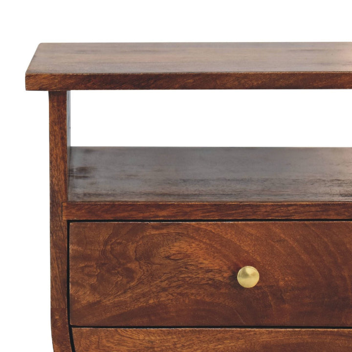 Split Chestnut Nightstand - Solid Mango Wood Bedside Table for Bedroom - product view 4 showing handcrafted solid mango...