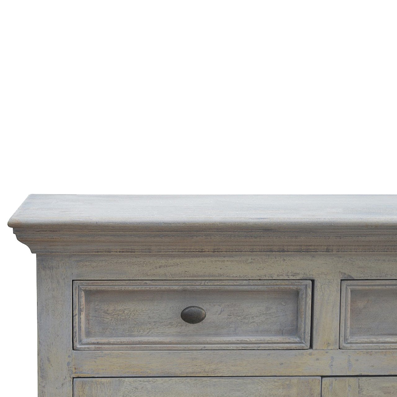 Stone Acid Wash Glazed Sideboard - Solid Mango Wood Buffet Cabinet for Dining Room close-up detail.