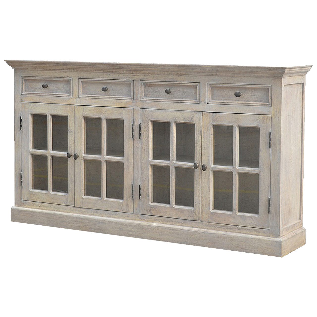 Stone Acid Wash Glazed Sideboard - Solid Mango Wood Buffet Cabinet for Dining Room - product view 2 showing handcrafted...