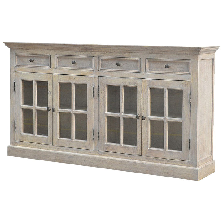 Stone Acid Wash Glazed Sideboard - Solid Mango Wood Buffet Cabinet for Dining Room
