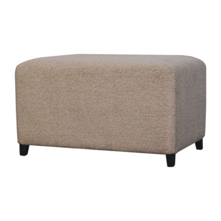 Bliss Cream Bouclé Ottoman - Solid Mango Wood Accent Stool for Living Room - product view 3 showing handcrafted solid...