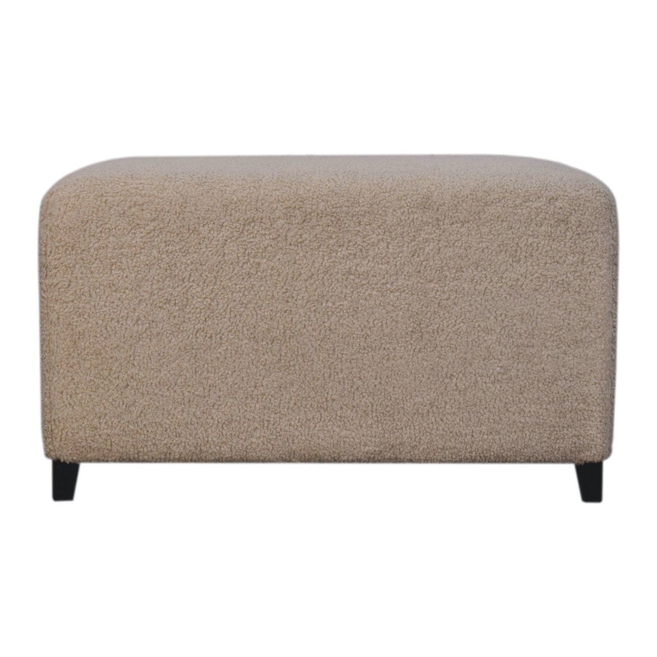 Bliss Cream Bouclé Ottoman - Solid Mango Wood Accent Stool for Living Room - product view 2 showing handcrafted solid...
