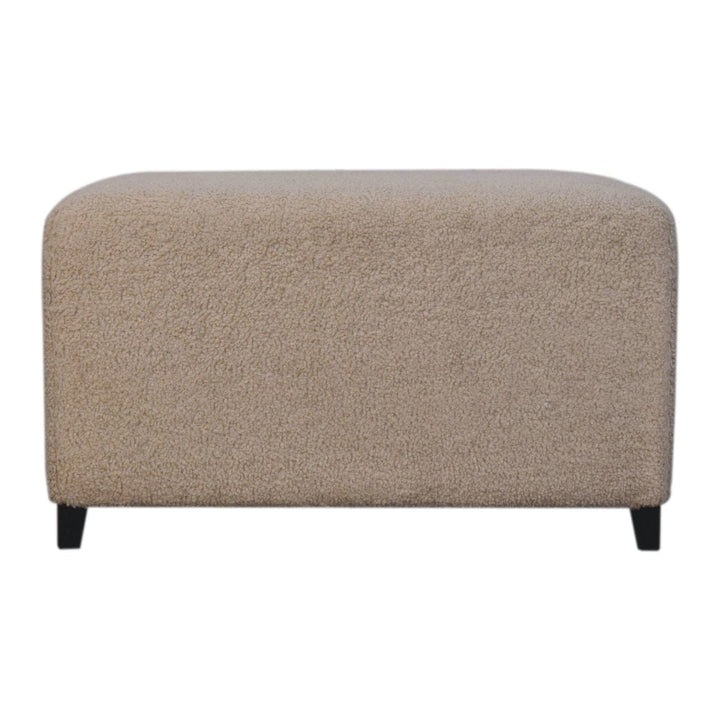 Bliss Cream Bouclé Ottoman - Solid Mango Wood Accent Stool for Living Room - product view 2 showing handcrafted solid...