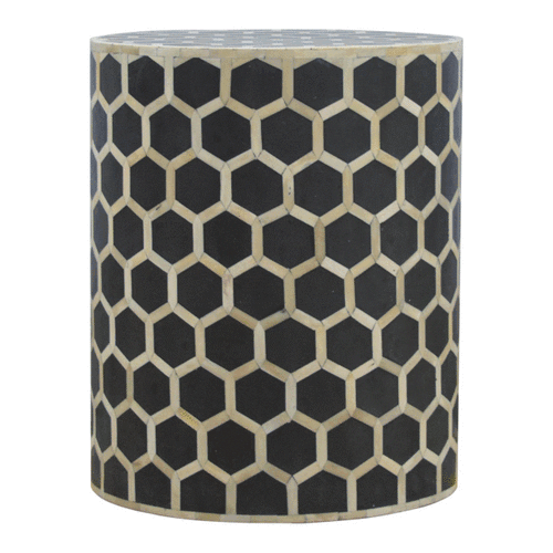 Bone Inlay Occasional Stool - Solid Mango Wood Accent Seating - product view 6 showing handcrafted solid mango wood stool