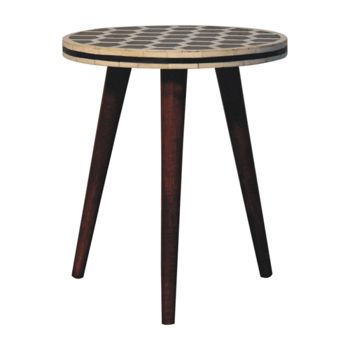 Bone Inlay Tripod End Table - Solid Mango Wood Side Table - product view 8 showing handcrafted solid mango wood side table