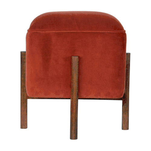 Brick Velvet Solid Wood Footstool - Solid Mango Wood Accent Stool for Living Room - product view 8 showing handcrafted...
