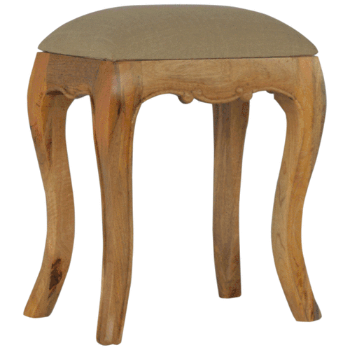 Chantilly Mud Linen Stool - Solid Mango Wood Accent Seating - product view 5 showing handcrafted solid mango wood stool