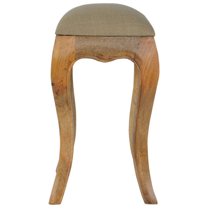 Chantilly Mud Linen Stool - Solid Mango Wood Accent Seating - product view 4 showing handcrafted solid mango wood stool