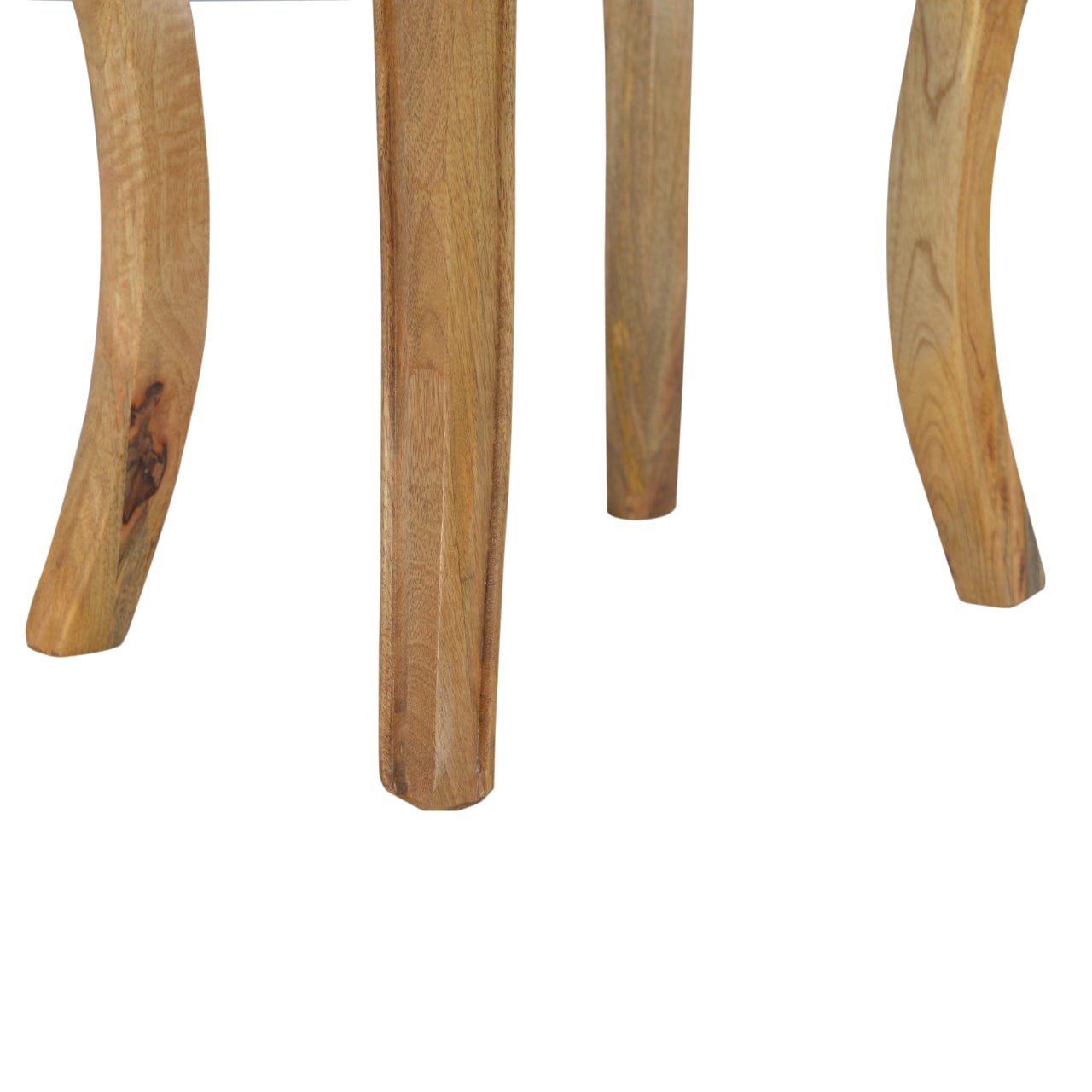 Chantilly Mud Linen Stool - Solid Mango Wood Accent Seating - product view 2 showing handcrafted solid mango wood stool