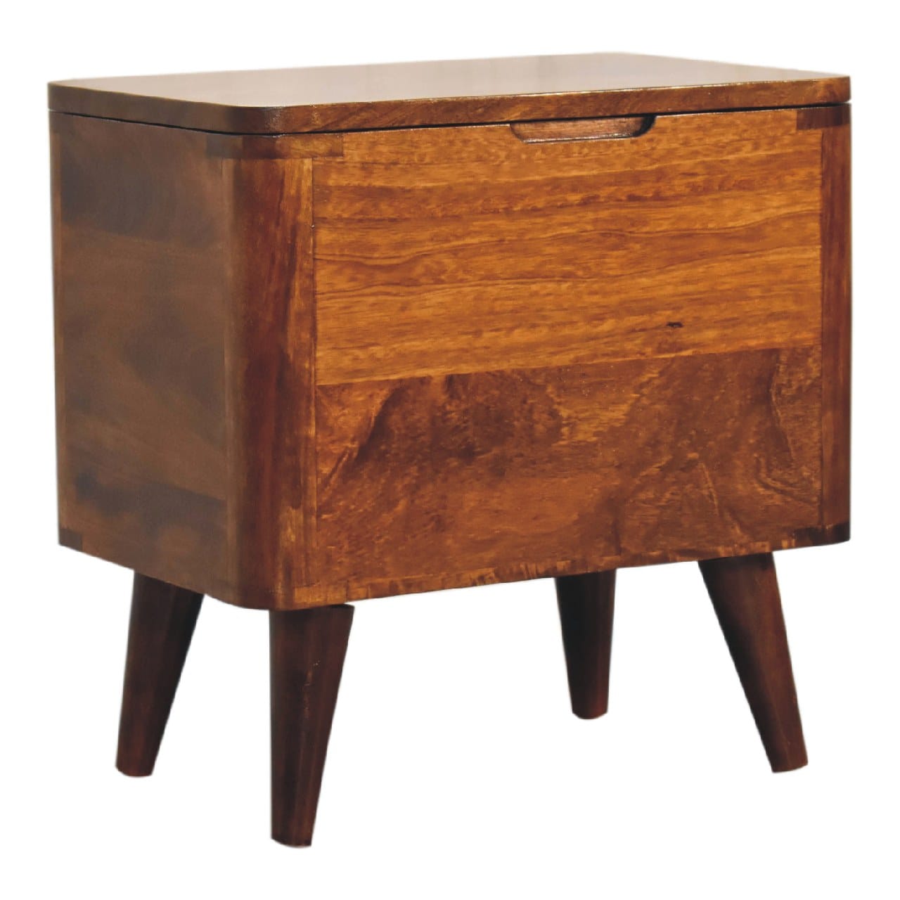 Chestnut Lid-up Storage Stool - Solid Mango Wood Accent Seating - product view 2 showing handcrafted solid mango wood dresser