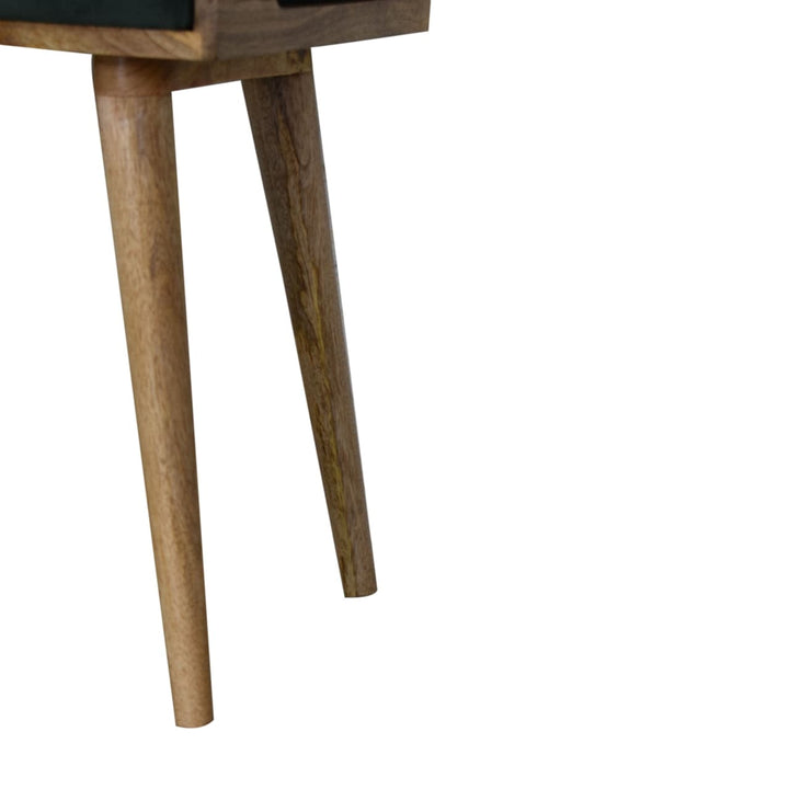 Emerald Velvet Tray Style Footstool - Solid Mango Wood Accent Stool for Living Room - product view 7 showing handcrafted...