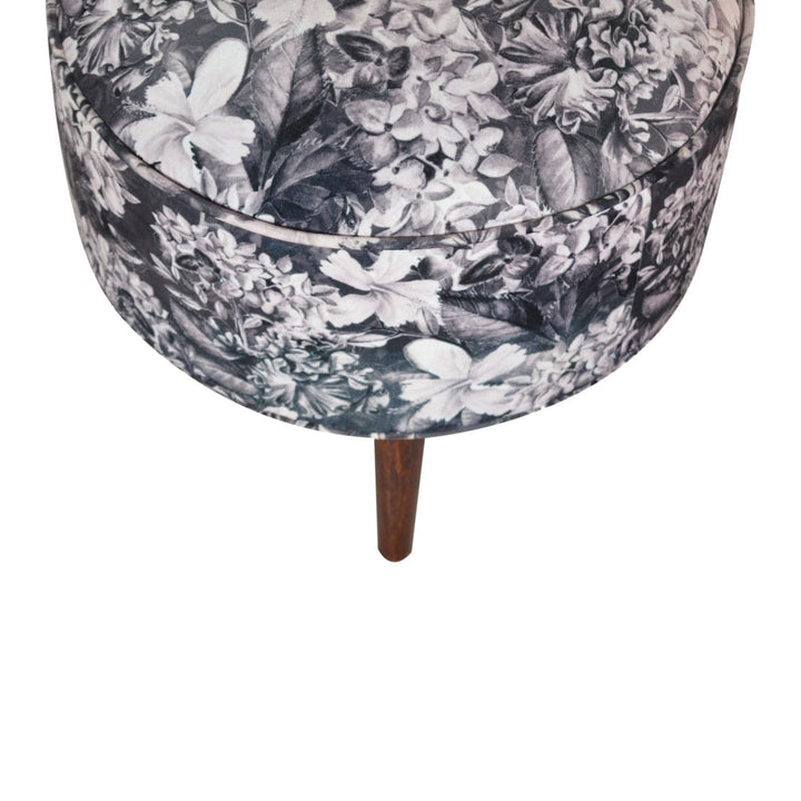 Floral Print Footstool - Solid Mango Wood Accent Stool for Living Room - product view 3 showing handcrafted solid mango...