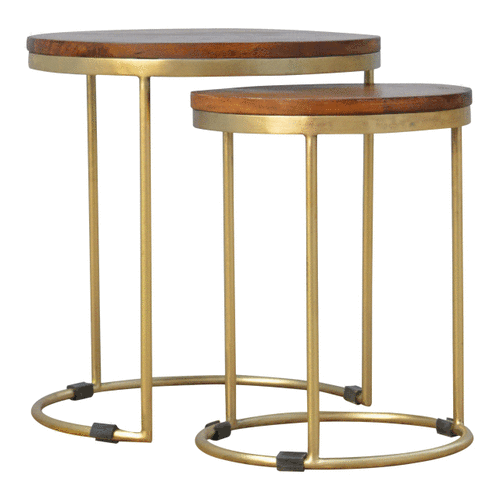 Golden Nesting Stool - Solid Mango Wood Accent Seating - product view 7 showing handcrafted solid mango wood stool