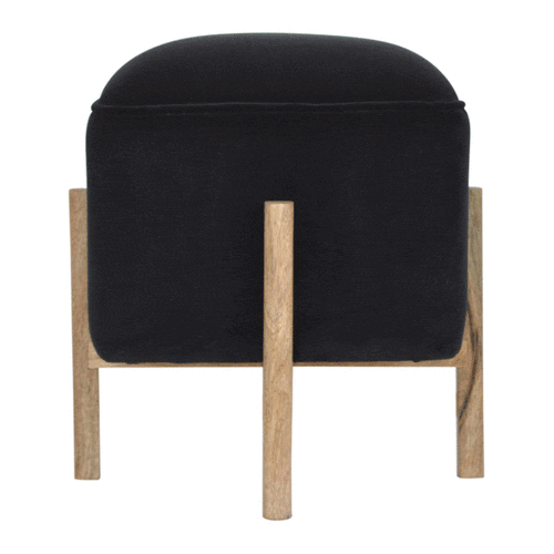 Handcrafted Black Velvet Solid Wood Footstool - Solid Mango Wood Accent Stool for Living Room - product view 8 showing...