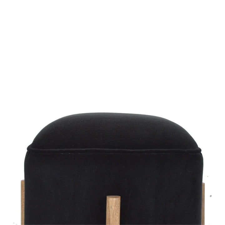Handcrafted Black Velvet Solid Wood Footstool - Solid Mango Wood Accent Stool for Living Room - product view 4 showing...