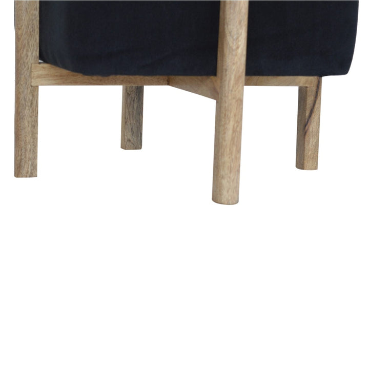 Handcrafted Black Velvet Solid Wood Footstool - Solid Mango Wood Accent Stool for Living Room - product view 3 showing...