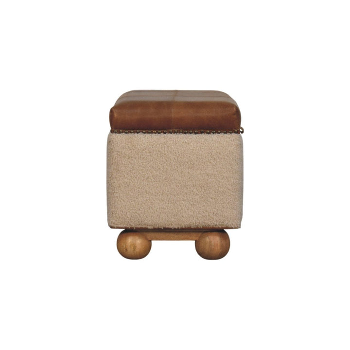 Handcrafted Boucle Lid- up Storage Ottoman - Solid Mango Wood Accent Stool for Living Room - product view 8 showing...