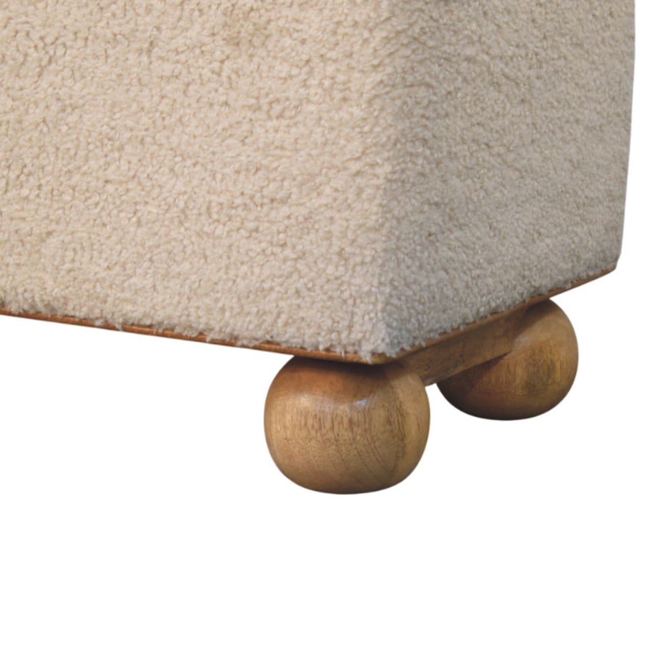 Handcrafted Boucle Lid- up Storage Ottoman - Solid Mango Wood Accent Stool for Living Room - product view 7 showing...