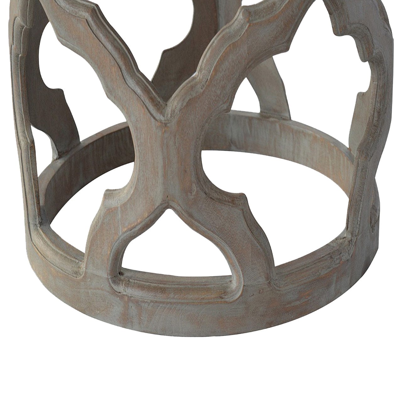 Handcrafted Grey Wash Cut-out Stool - Solid Mango Wood Accent Seating - product view 3 showing handcrafted solid mango...