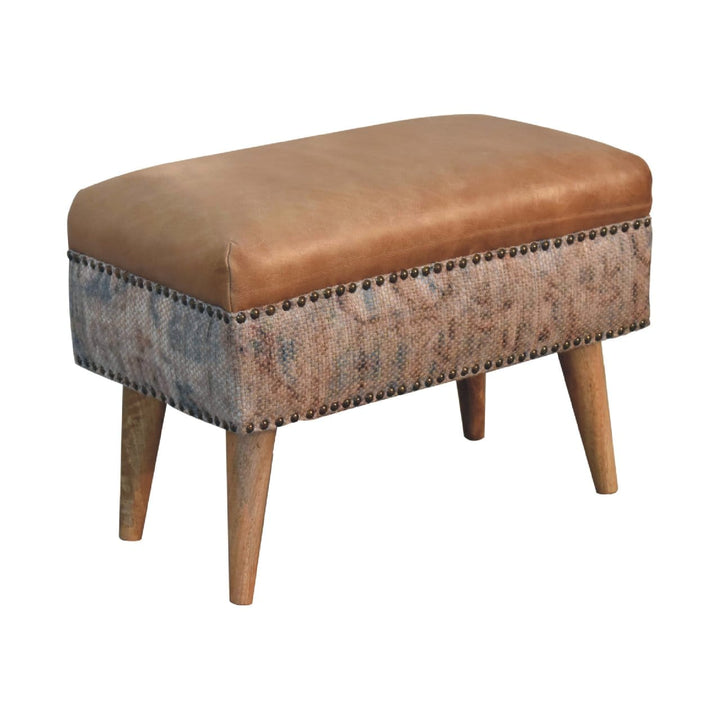 Haven Durrie Footstool - Solid Mango Wood Accent Stool for Living Room - product view 7 showing handcrafted solid mango...