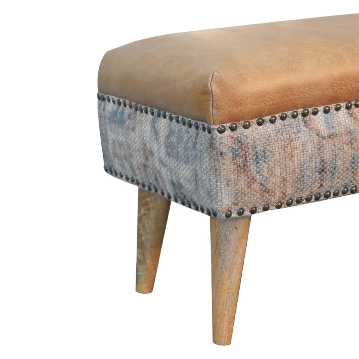 Haven Durrie Footstool - Solid Mango Wood Accent Stool for Living Room - product view 6 showing handcrafted solid mango...