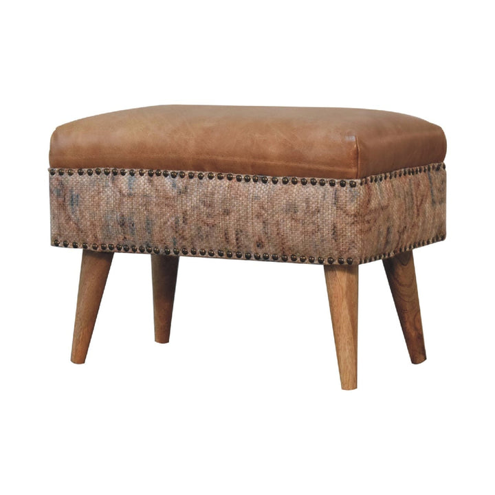 Haven Durrie Footstool - Solid Mango Wood Accent Stool for Living Room - product view 3 showing handcrafted solid mango...
