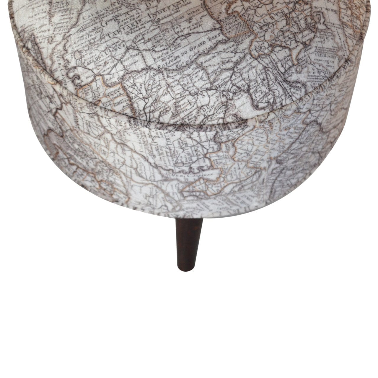 IN1017 - Map Printed Footstool - Solid Mango Wood Accent Stool for Living Room - product view 5 showing handcrafted solid...