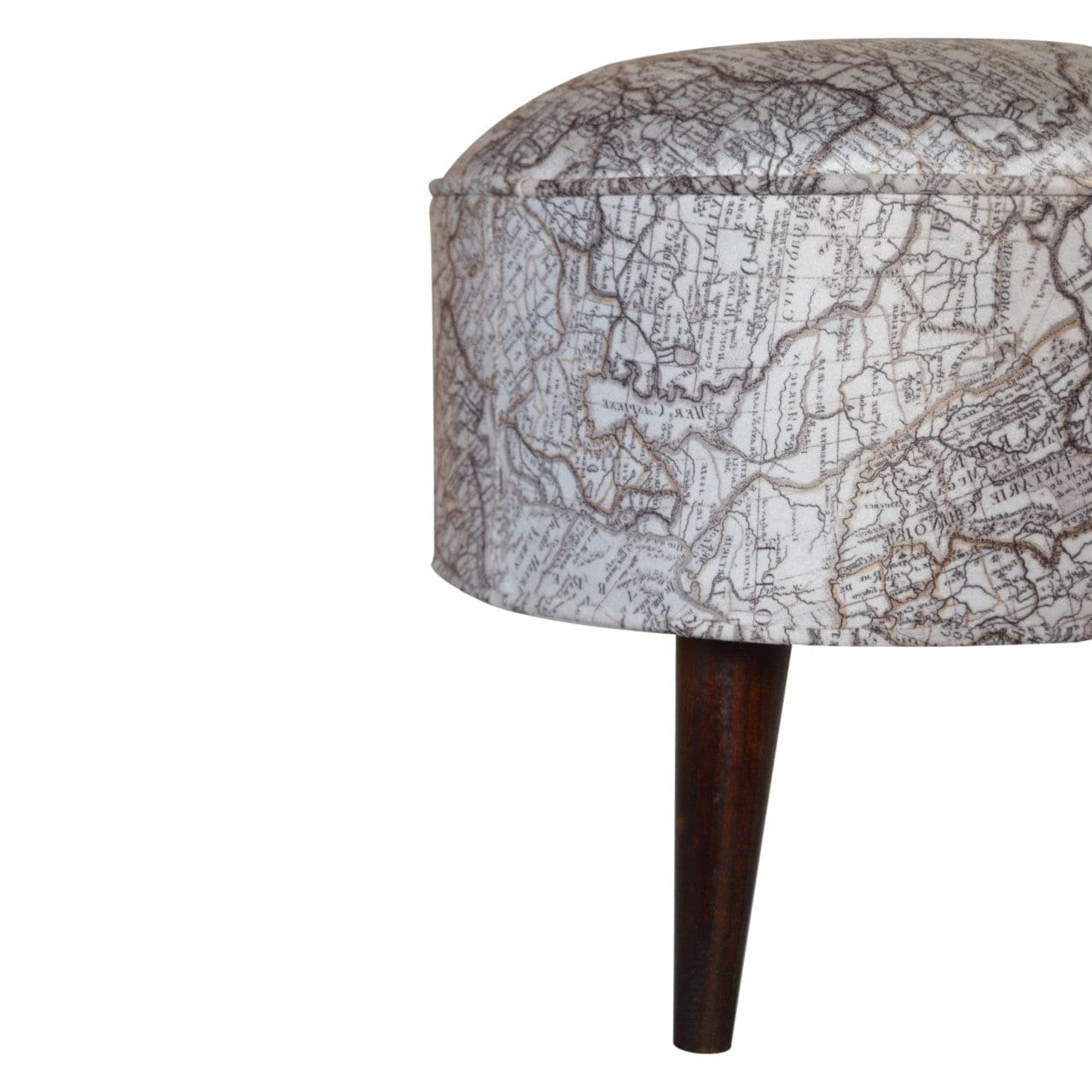 IN1017 - Map Printed Footstool - Solid Mango Wood Accent Stool for Living Room - product view 4 showing handcrafted solid...