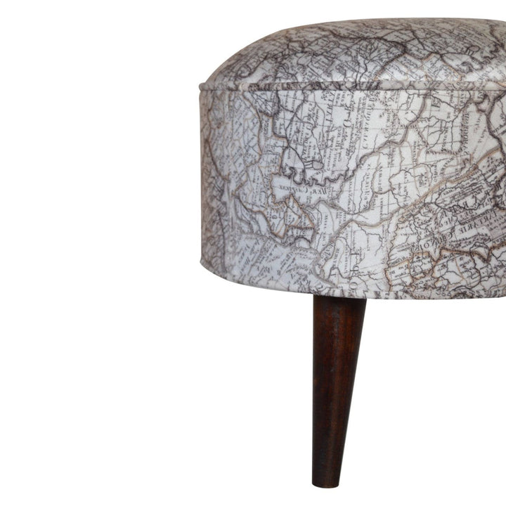 IN1017 - Map Printed Footstool - Solid Mango Wood Accent Stool for Living Room - product view 4 showing handcrafted solid...
