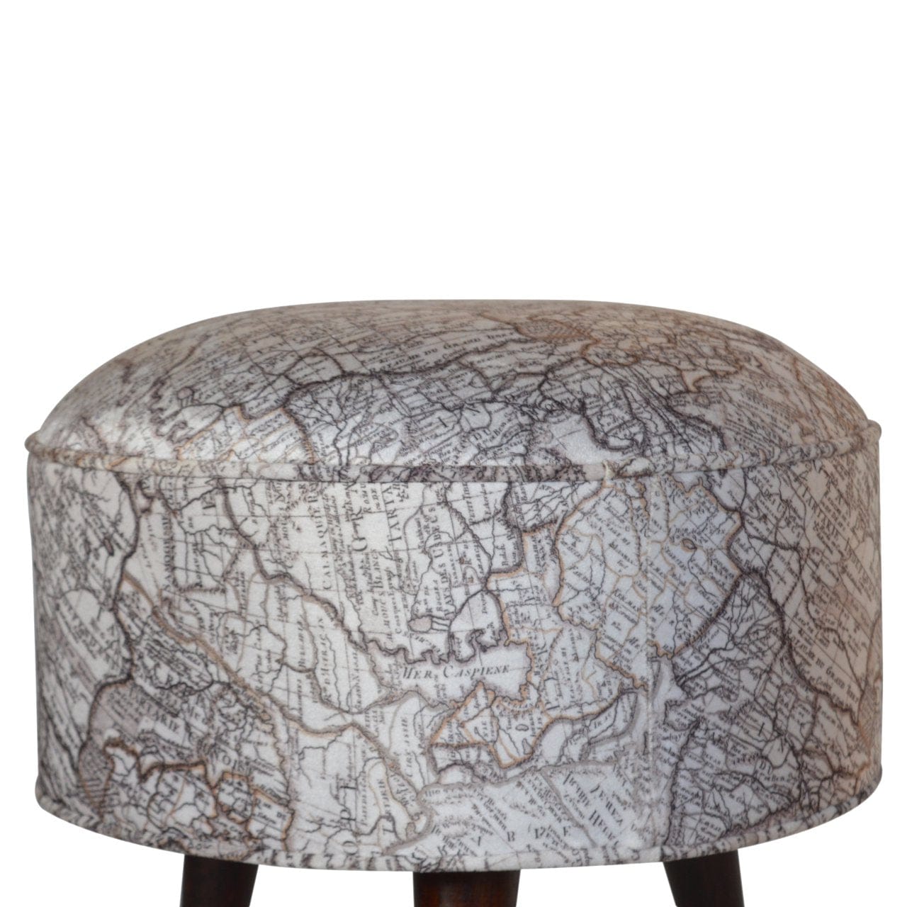 IN1017 - Map Printed Footstool - Solid Mango Wood Accent Stool for Living Room - product view 2 showing handcrafted solid...