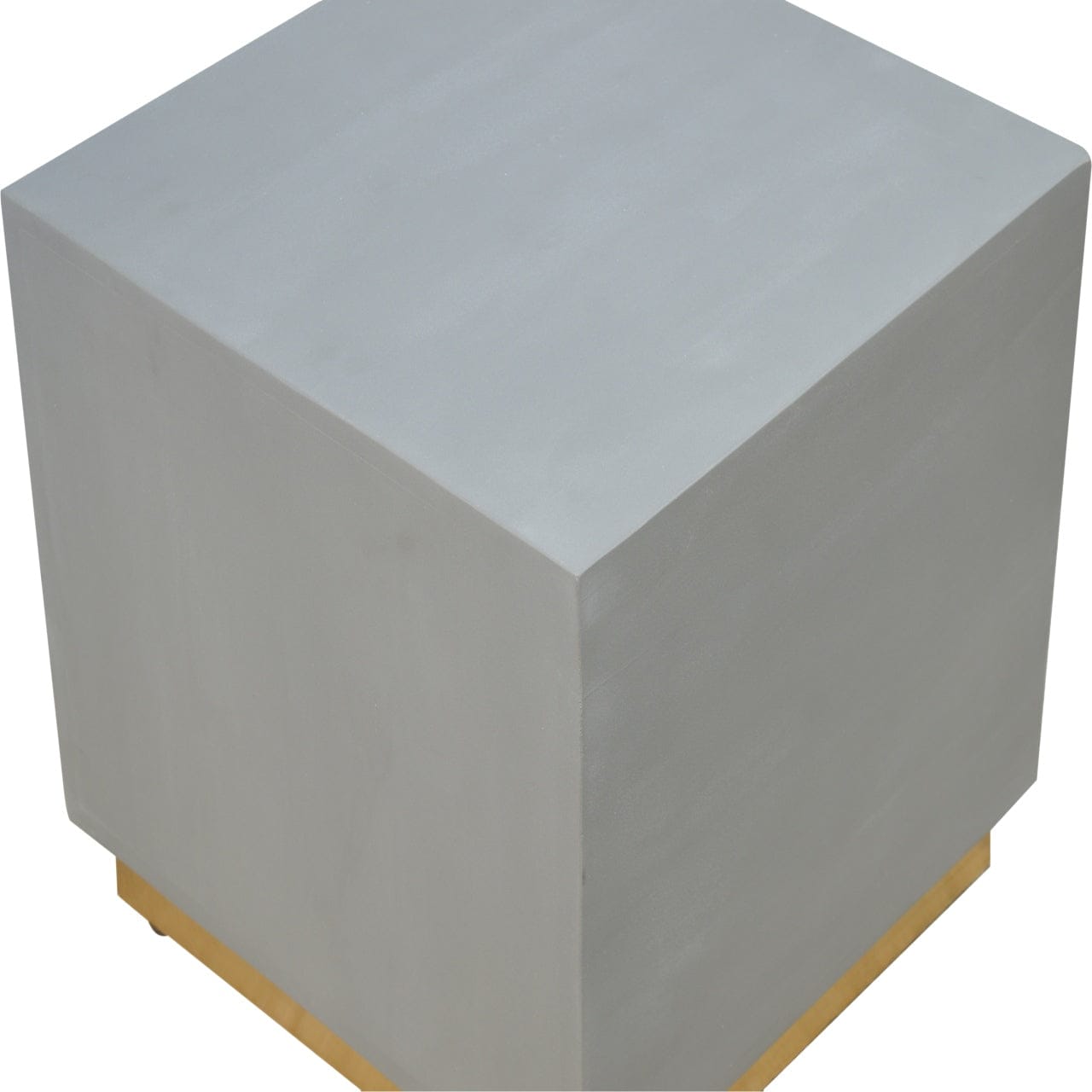 Mid-Century Modern Cement Footstool - Solid Mango Wood Accent Stool for Living Room - product view 3 showing handcrafted...