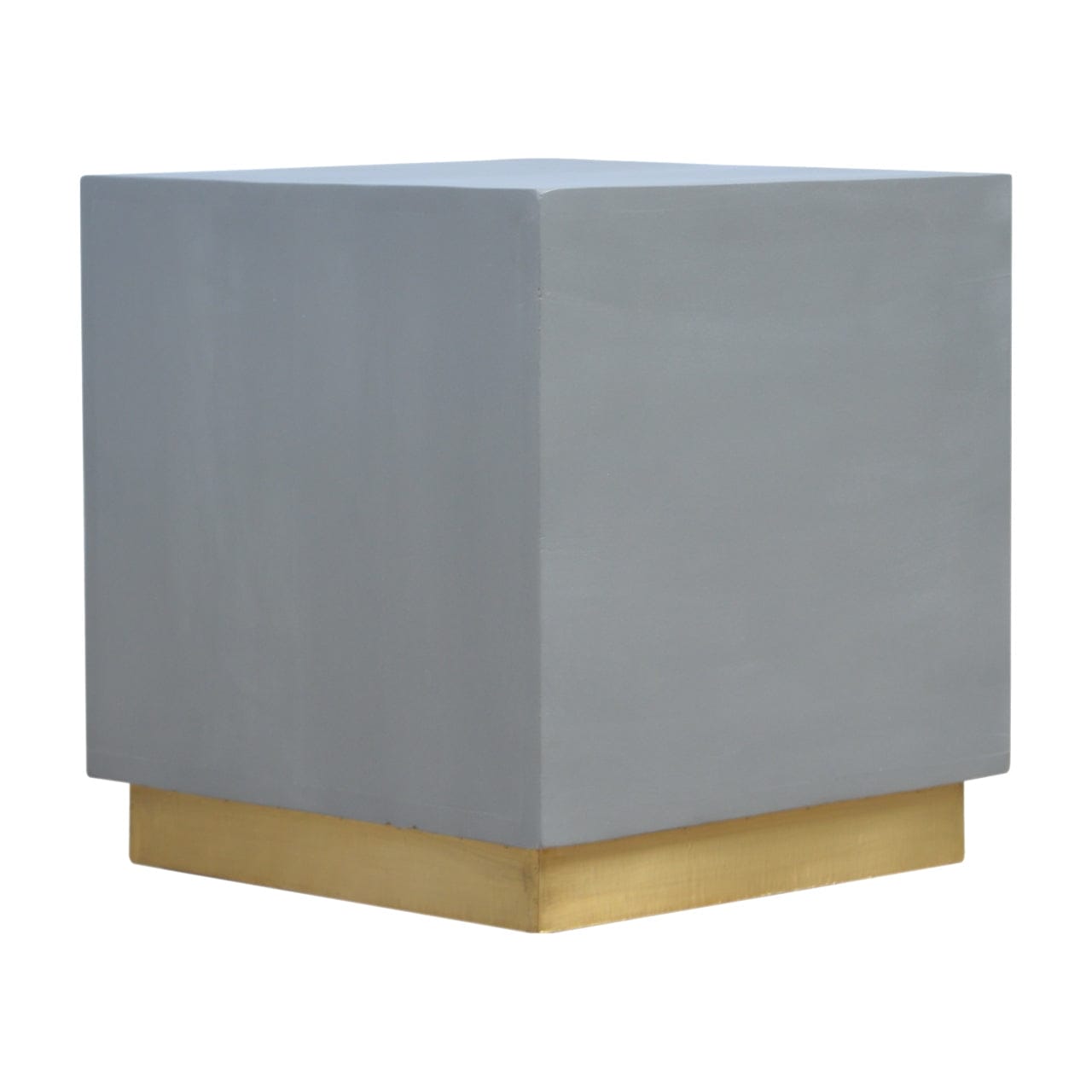 Mid-Century Modern Cement Footstool - Solid Mango Wood Accent Stool for Living Room - main view showing handcrafted solid...