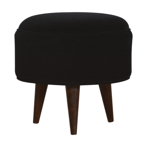 Nordic Black Velvet Style Footstool - Solid Mango Wood Accent Stool for Living Room - product view 6 showing handcrafted...