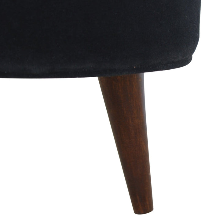 Nordic Black Velvet Style Footstool - Solid Mango Wood Accent Stool for Living Room - product view 2 showing handcrafted...