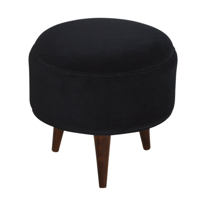 Nordic Black Velvet Style Footstool - Solid Mango Wood Accent Stool for Living Room - main view showing handcrafted solid...