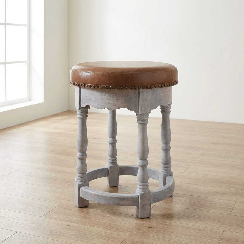 Rustic Handmade Charm Stool - Solid Mango Wood Accent Seating - main view showing handcrafted solid mango wood stool
